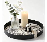 HARLIANGXY Decorative Round Tray Ø 28CM, Valet Tray with Leather-padded, Cosmetic Tray with Handle for the Bedroom, Living Room, Bathroom