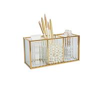 HARLIANGXY Vintage Makeup Brush Organizer - Metal & Glass - Cosmetic Display Cases - Jewelry Storage - Gold - 18 x 7 x 9 cm
