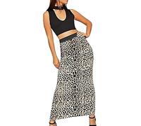 harlogistics Long Maxi Skirt for Women - Full Length Elasticated Bodycon Skirt for Ladies - Gypsy Elastic High Waist Summer Wear for Women - Plain Dress for Girls - Casual (Leopard Print, 16-18)