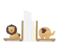 Harloon 2 Pcs Safari Animal Wooden Bookends Nursery Decor for Kids Girl Baby Lion Elephant Animal Bookends Decor for Kid Childrens Bedroom Home Nursery