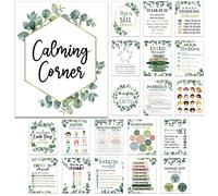 Harloon 20 Pcs Calming Corner Classroom Posters Mental Health Posters Therapy Office Feelings Chart Home Preschool Elementary Classroom Educational Decorations for Teachers Kids(Greenery)
