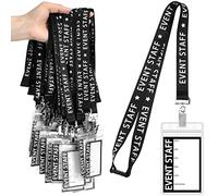 Harloon 25 Set Black Event Staff Lanyards with Plastic Clear Id Badge Holders Volunteer VIP Backstage Staff Pass Cards with Metal Swivel Hook for Concert Conference School Birthday Party Supplies