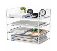 Harloon 4 Tier Acrylic Paper Tray Stackable Letter Tray Clear Trays for Organizing No Need to Assemble Acrylic Paper Organizer File Tray for Office Workspace Desktop Storage (12.4 x 8.74 x 2.68 Inch)