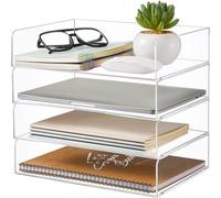 Harloon 4 Tier Acrylic Paper Tray Stackable Letter Tray Clear Trays for Organizing No Need to Assemble Acrylic Paper Organizer File Tray for Office Workspace Desktop Storage (12.4 x 8.74 x 2.68 Inch)