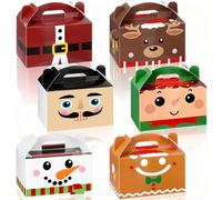 Harloon 48 Pcs Christmas Candy Boxes for Gift Giving 3D Xmas Assorted Paper Treat Cookie Chocolate Gift Boxes with Handles Holiday Party Favor Supplies for Christmas Party Exchange Presents, 6 Styles