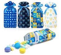 Harloon 48 Pcs Hanukkah Gift Bags Hanukkah Treat Bags Chanukah Candy Goodie Bag Blue White Drawstring Bag Plastic Gifts Wrap for Chanukah Party Favors Gift Dreidels Star of David Jewish Decoration