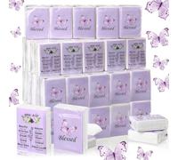 Harloon 50 Pack Christian Facial Tissues Purple Butterfly Pocket Wallet Size Travel Tissues Individual 3 Ply for Wedding Travelling Graduation, 7 Sheets Per Pack