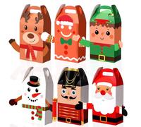 Harloon Christmas Gift Boxes Kid Bulk Xmas Nutcracker Santa Snowman Reindeer Elf 3D Cardboard with Handle Party Presents Cute Empty Packaging Supplies,12 x 6 x 3.1 Inch(24 Pcs)