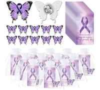 Harloon Purple Awareness Butterfly Pins Domestic Violence Pin Lupus Fibromyalgia Alzheimers Cancer Awareness Brooch with Inspirational Cards Organza Bags for Charity Event Fundraise Gathering, 11.8 x
