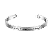 Harlorki Women Lady's Personalized Adjustable C-Shape Hollow Out Love Heart Stainless Steel Open Bangle Cuff Bracelet You Got a Dream Friendship Gift
