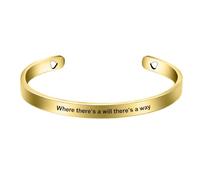 Harlorki Women Lady's Personalized Adjustable C-Shape Hollow Out Love Heart Stainless Steel Open Bangle Cuff Bracelet Where There is a Will Quote Friendship Gift
