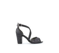 'Harlow' Cross Over Strappy Buckle Peep Toe Block High Heels XY London Black 6