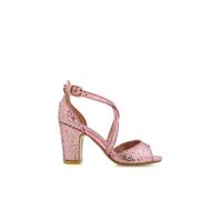 'Harlow' Cross Over Strappy Buckle Peep Toe Block High Heels XY London Pink 8
