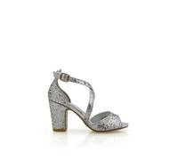 'Harlow' Cross Over Strappy Buckle Peep Toe Block High Heels XY London Silver 6