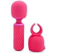 Harlow Nubii Mini Wand Vibrator - Pink Rechargeable Wand with 7 Speeds, Flexible Head, Warming Function & Male Masturbator Attachment