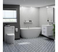 Harlow Vanity and 1650mm Double Ended Freestanding Bathroom Suite with WC Unit | Gloss White | ABS Polished Chrome | 600mm