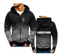 HARLSO Men's Full Zip Hoodies Jacket for Linkin Park Long Sleeve Sweatshirt Lightweight Fashion Pullover Sports Running Jumper Tops with Pockets,Black-3XL