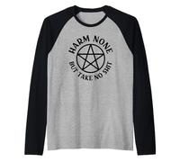 Harm None But Take No Shit Cheeky Witch Wiccan Pentacle Raglan Baseball Tee
