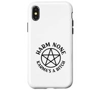 Harm None Karma's a Bitch Cheeky Witch Wiccan Pagan Pentacle Case for iPhone X/XS