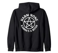 Harm None Karma's a Bitch Cheeky Witch Wiccan Pagan Pentacle Zip Hoodie