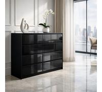 Harmin 8 Drawer High Gloss Chest / Sideboard / Cabinet Handleless Sleek Design in Black Harmin Black