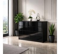 Harmin Black 8 Drawer High Gloss Chest of Drawers - Handleless Sleek Design Harmin Black