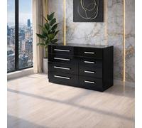 Harmin Black 8 Drawer High Gloss Chest of Drawers - with sleek handles Harmin Black