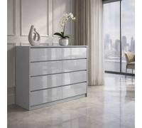 Harmin Grey 8 Drawer High Gloss Chest of Drawers - Handleless Sl esign Harmin Grey