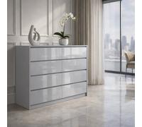 Harmin Grey 8 Drawer High Gloss Chest / Sideboard / Cabinet Handleless Sl esign