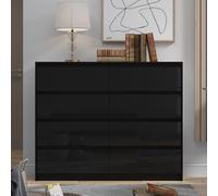 Harmin Grey 8 Drawer High Gloss Chest / Sideboard / Cabinet Handleless Sleek Design in Black Harmin Black