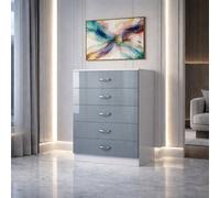 Harmin Grey High Gloss 5 Drawer Sideboard/cupboard/buffet/chest With White Frame