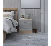 Harmin Grey High Gloss On Oak Frame 2 Drawer Bedside Cabinet Table - 35 Cm Depth X 45 Cm Width X 47 Cm Height