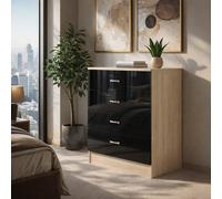 Harmin High Gloss 4 Drawer Chest - Height 68.5 Cm X Width 60 Cm X Depth 40 Cm (Black On Sonoma Oak)