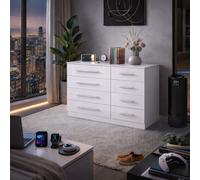 Harmin High Gloss 8 Drawer Sideboard, Cupboard, Buffet Solo, Chest of Drawers in White Harmin White