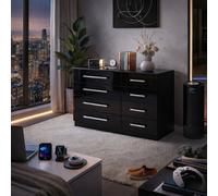 Harmin High Gloss Black 8 Drawer Sideboard / Cupboard / Buffet Solo / Chest Of Drawers