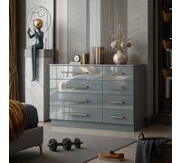 Harmin High Gloss Grey 8 Drawer Sideboard / Cupboard / Buffet Solo / Chest Of Drawers