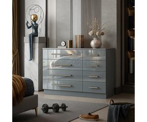 Harmin High Gloss Grey 8 Drawer Sideboard / Cupboard / Buffet Solo / Chest Of Drawers