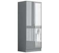 Harmin High Gloss Grey Mirrorred 2 Door Soft close wardrobe Harmin Grey