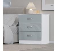 Harmin High Gloss Grey On White 3 Drawer Chest With Sleek Metal Handles - Dimensions: Height 68.5 Cm X Width 60 Cm X Depth 40 Cm
