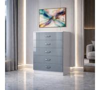 Harmin High Gloss Grey on White 5 Drawer Sideboard / Cupboard / Chest Harmin Grey