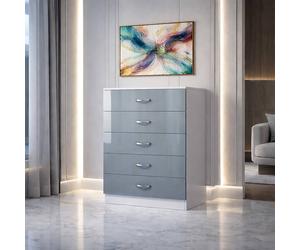 Harmin High Gloss Grey on White 5 Drawer Sideboard / Cupboard / Chest Harmin Grey