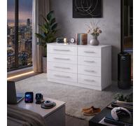 Harmin High Gloss White 8 Drawer Sideboard / Cupboard / Buffet Solo / Chest Of Drawers