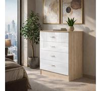 Harmin High Gloss White on Sonoma Oak 4 Drawer Chest Harmin White