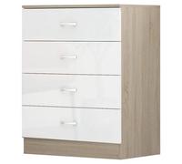 Harmin High Gloss White On Sonoma Oak Frame 4 Drawer Chest