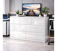 Harmin Modern White High Gloss Chest of Drawers, 7 Drawer Handleless Cabinet Harmin White
