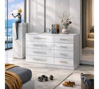 Harmin White 8 Drawer High Gloss Chest of Drawers - with sleek handles Harmin White