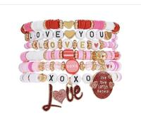HarMomentum European and American cross-border Valentine’s Day elastic multi-layer bracelet with paper card - sweet girl style, versatile bracelet in pink heart design.(1)