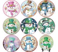 Harmondy 8 Pcs Christmas Diamond Painting Coasters Kits with Holder,Diamond Art Coasters for Adults & Kids,Paint with Diamonds Coasters Craft Supplies for Holiday Decor Gifts (Snowman)