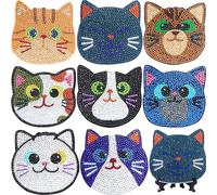Harmondy 8 Pcs DIY Cute Cat Diamond Painting Coasters Kits with Holder,Diamond Art Coasters for Cat Lovers,Paint with Diamonds Coasters Craft Supplies for Adults and Kids Beginners Supplies Gift