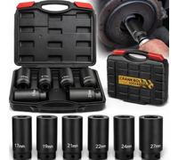 Harmonic Balancer Socket Set - 1/2" Drive Crank Bolt 17, 19, 21, 22, 24, 27mm, 3 Times Momentum Power of Standard Impact Sockets